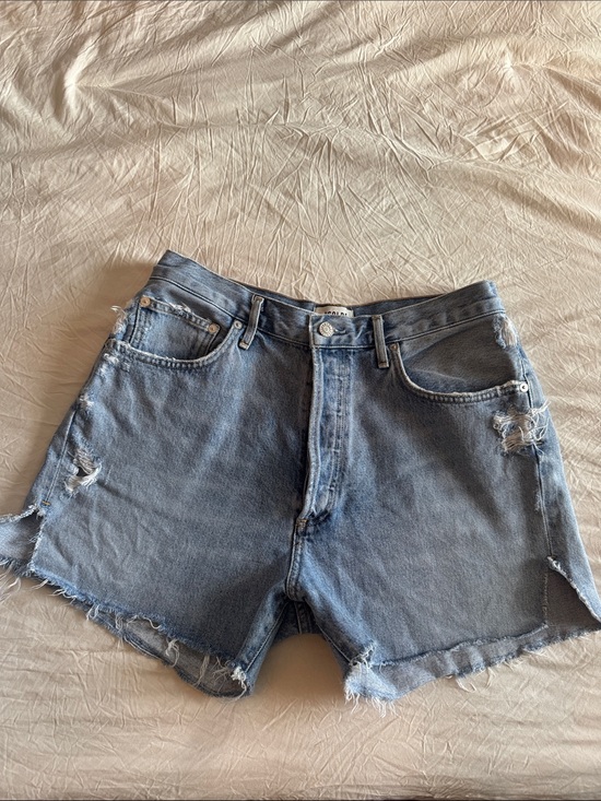 Agolde Pants - Agolde Raw-Edge Light Blue Denim Cutoff Shorts